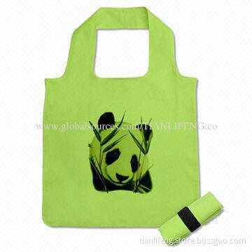 Reusable Shopping Grocery Bag, Panda Bear in Leaves